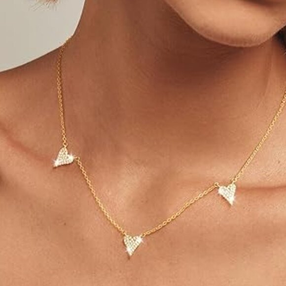 Neiman Marcus 14k Gold Plated CZ Heart Trio Necklace - Picture 3 of 6